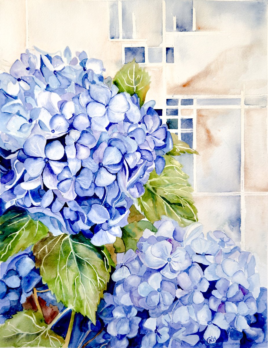 Photorealistic Watercolour , Blue Hydrangea By Irina Kurganskaya, 12 X 16, Artwork For Sale On Artfinder