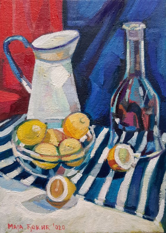 Still life with striped drapery 3