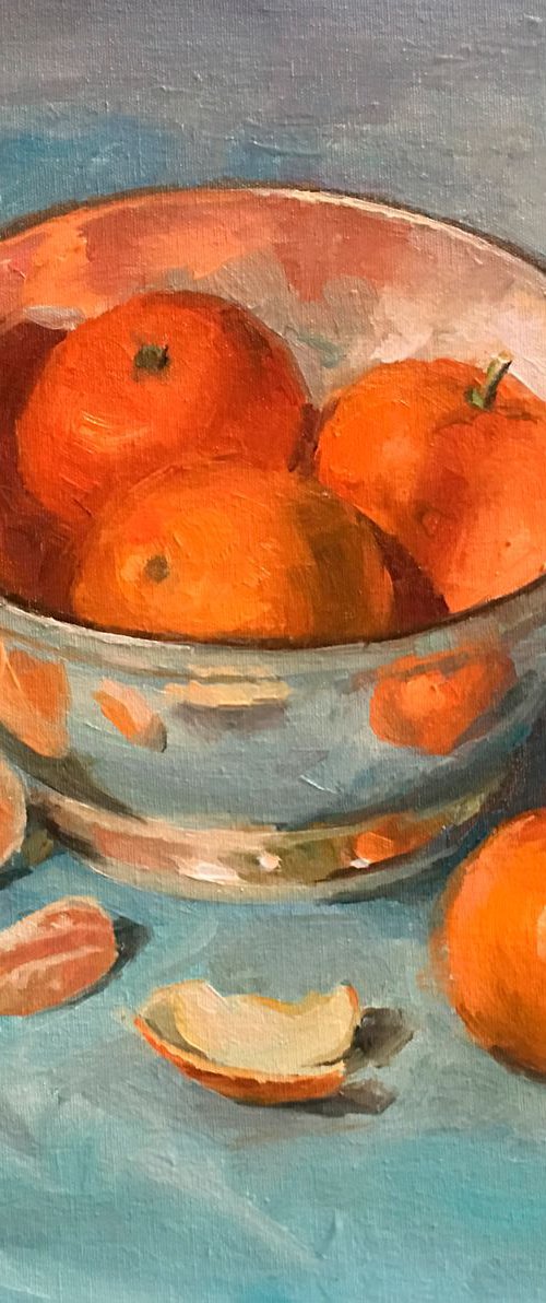 Silver Bowl with Oranges by Ling Strube