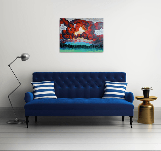 Sunset (90x70cm, cubism, oil painting)