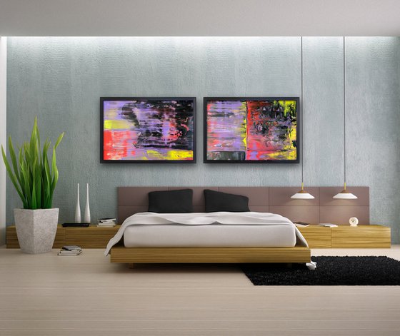 "We Want It All" - FREE USA SHIPPING - Original PMS Abstract Diptych Acrylic Paintings On Plexiglass, Framed - 76" x 26"