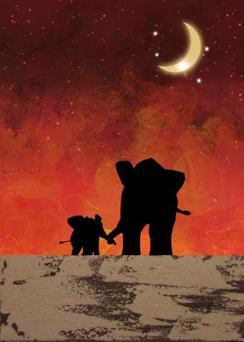 Elephants at Sunset africa animal elephant print hand to hold onto by Stuart Wright