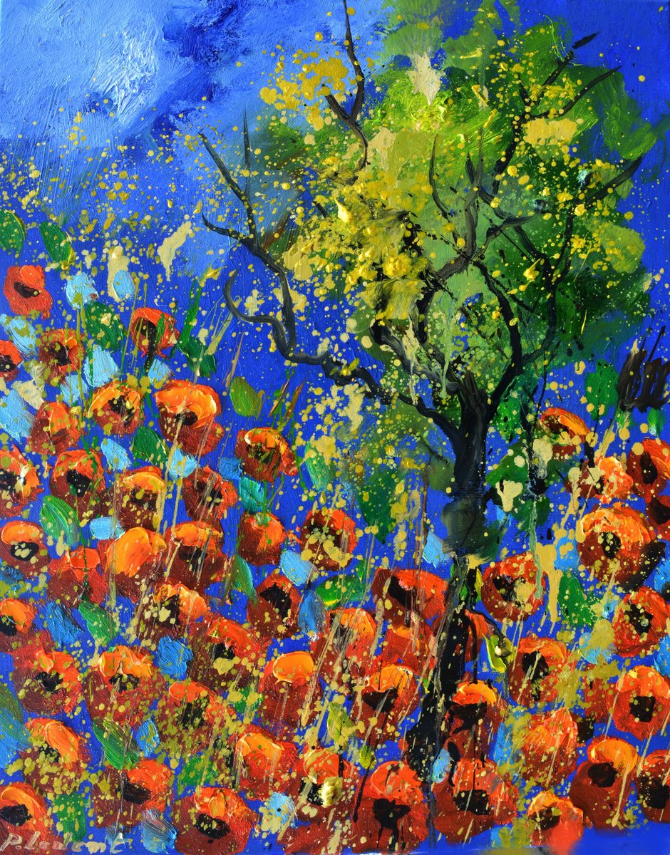 A tree amid red poppies by Pol Henry Ledent