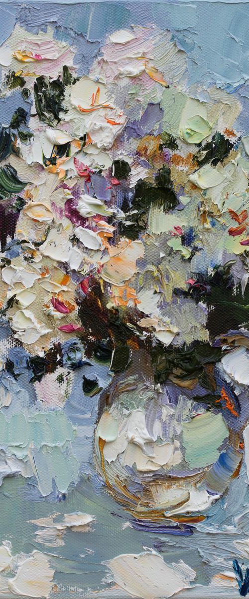 White roses Original Oil painting by Anastasiia Valiulina