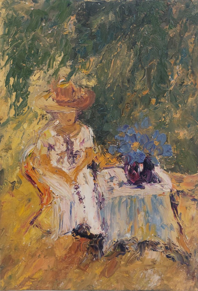 Expressive Portrait Oil Painting By Philippa Headley, 13 X 17", A Taste Of Summer, Original Artwork