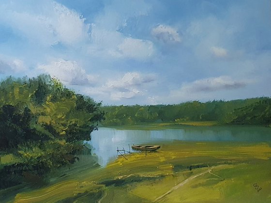 " River backwater in the summer "