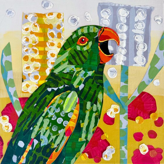 Green Parrot and Banksias Bird Painting
