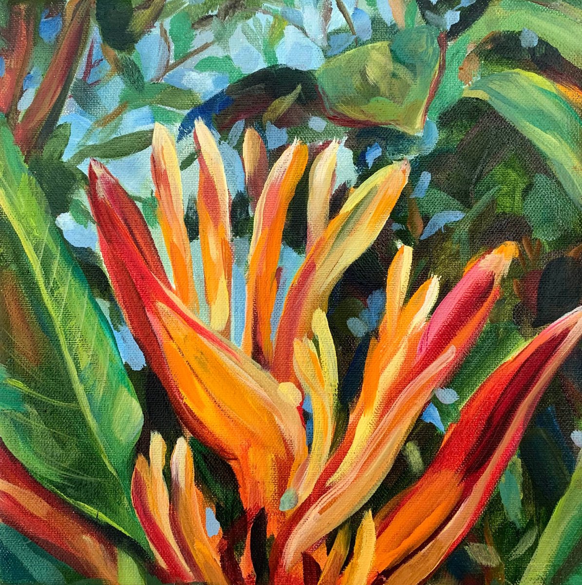 Impressionistic Giclee Print , Heliconia.floral Limited Print By Momalyu, 16 X 16, Artwork For Sale On Artfinder