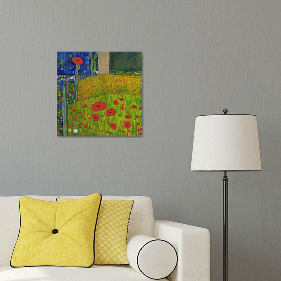 Contemporary Abstract Poppies & Gold Leaf Landscape.