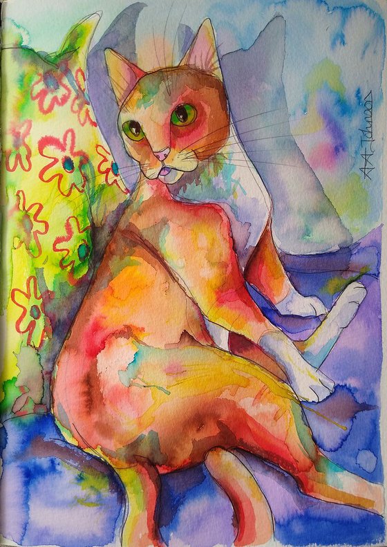 Watercolour cat - 'Red Haired Beauty'