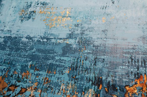 RHEINGOLD - 80 x 160 CM - TEXTURED ACRYLIC PAINTING ON CANVAS * BLUE * GOLD