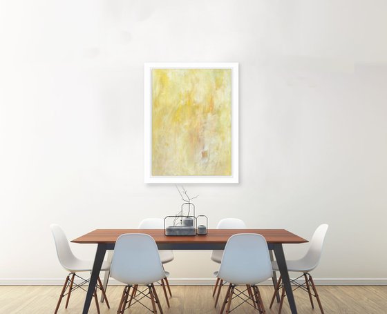 Basking In The Light - Minimal Light Yellow White Abstract Painting by Kathy Morton Stanion