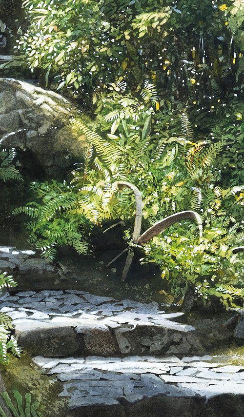 Sunlit Stone Steps 30x40cm Watercolor by Masato Watanabe