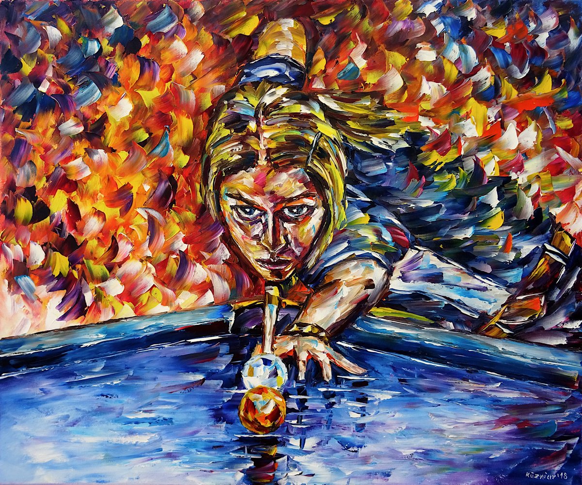 Expressive Oil Painting , Female Billiard Player By Mirek Kuzniar, 24 X 20, Artwork For Sale On Artfinder
