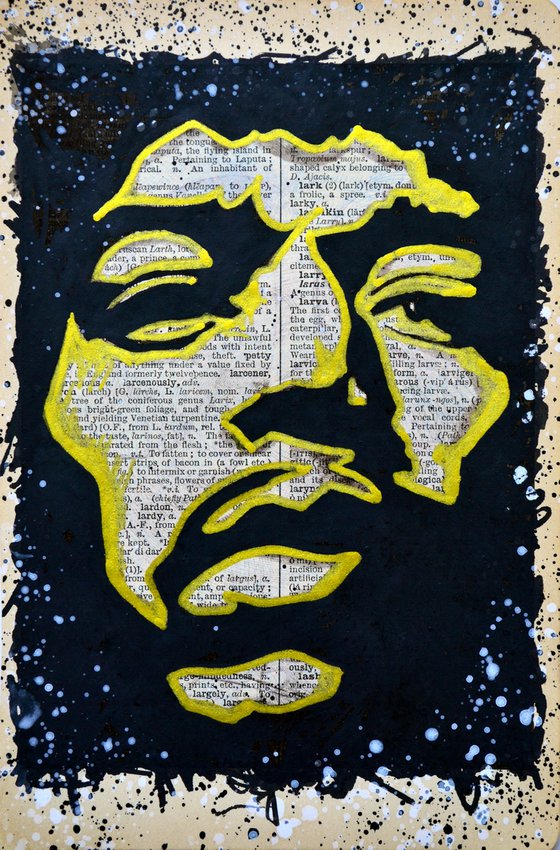 Jimi Hendrix Golden Line - Collage Art on English Dictionary Vintage Page