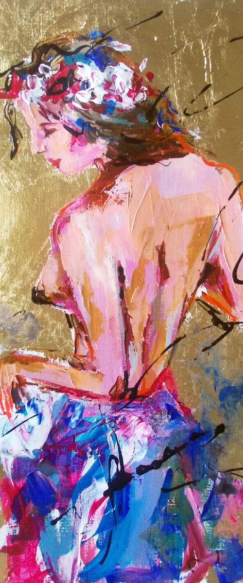 Now and Forever II -Woman Acrylic Mixed Media Art on Paper by Antigoni Tziora