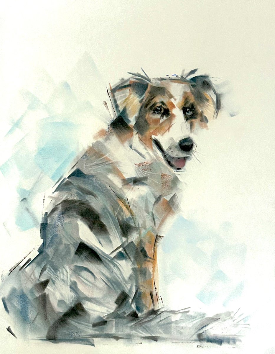 Expressive Animal Pastel Drawing By Deke Wightman, 11 X 14, Patiently Waiting, Original Artwork