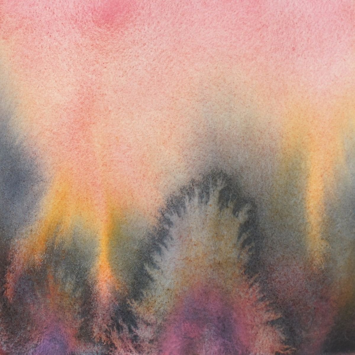 Abstract Landscape Watercolour By Fabienne Monestier, 8 X 8, Pink Winter, Original Artwork