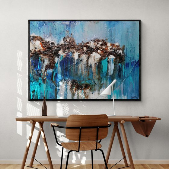 Organic Jade 140cm x 100cm Blue Jade Textured Abstract Art