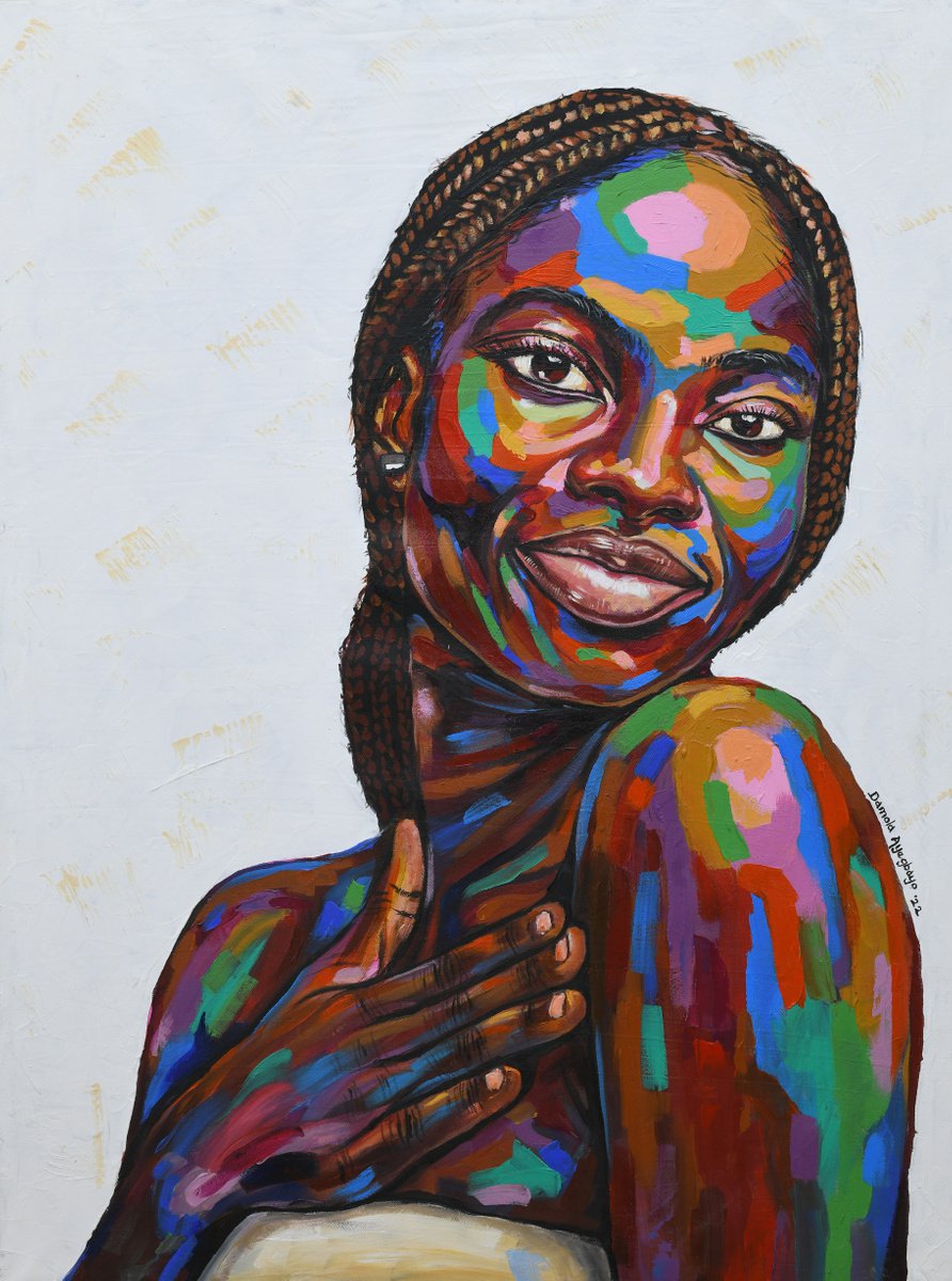 Expressive Portrait Acrylic Painting By Damola Ayegbayo, 36 X 48, Soulmate 3, Original Artwork