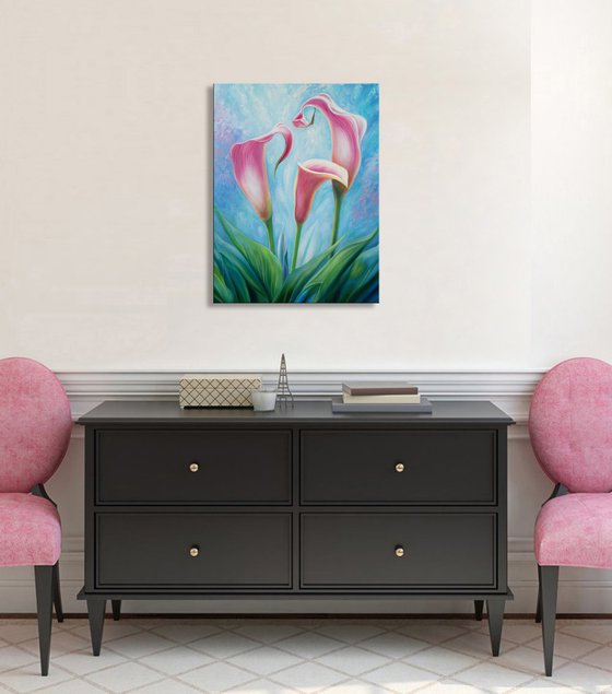 "Calla Lilies", oil floral painting, flowers art