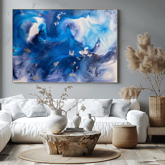 Silver Blue Large Abstract