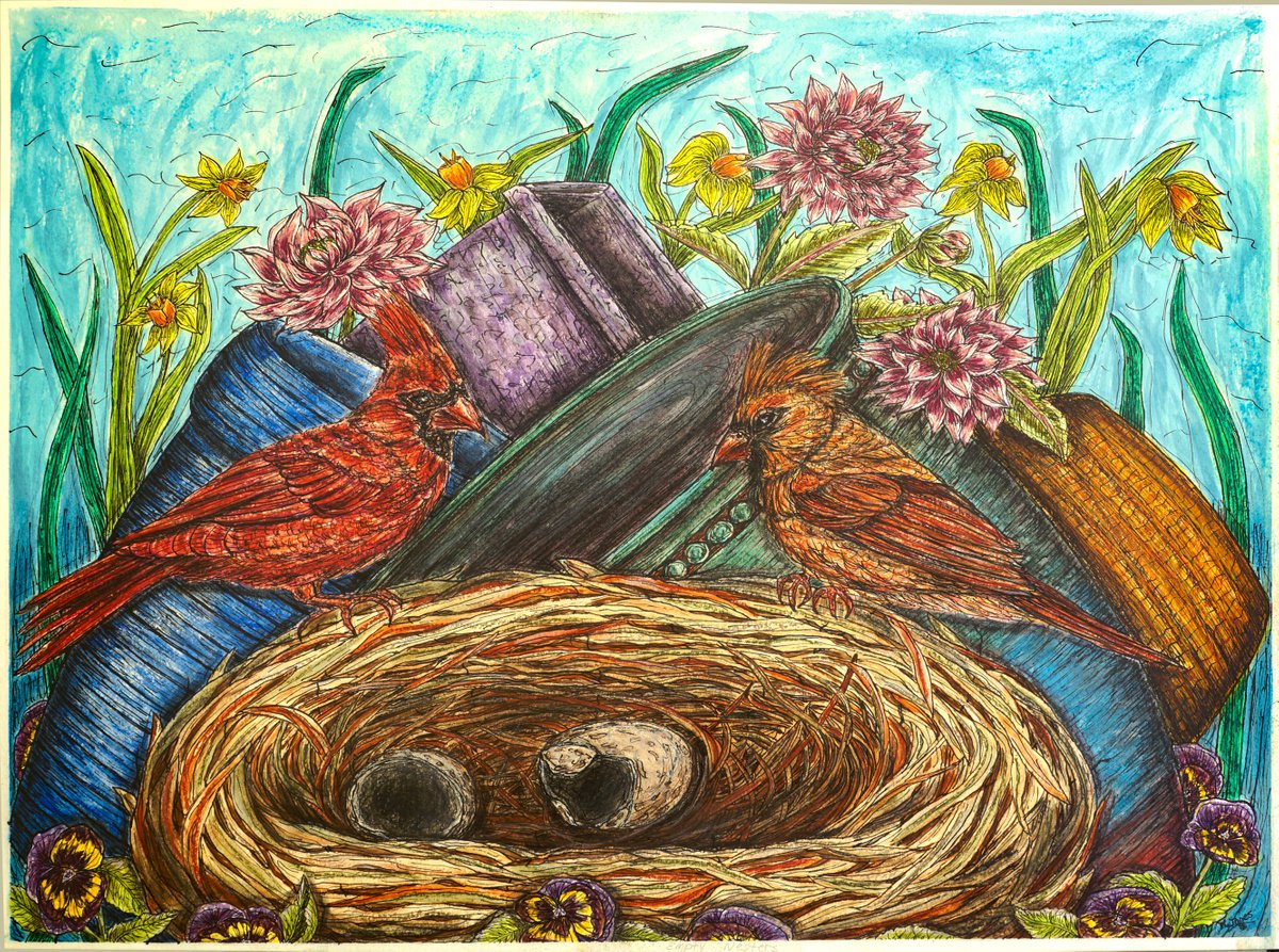 Impressionistic Animal Watercolour By Kim Jones Miller, 24 X 18", Empty Nesters, Original Artwork