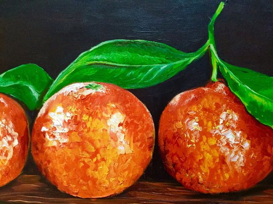 Oranges.  Still life. Oil  painting on linen canvas.