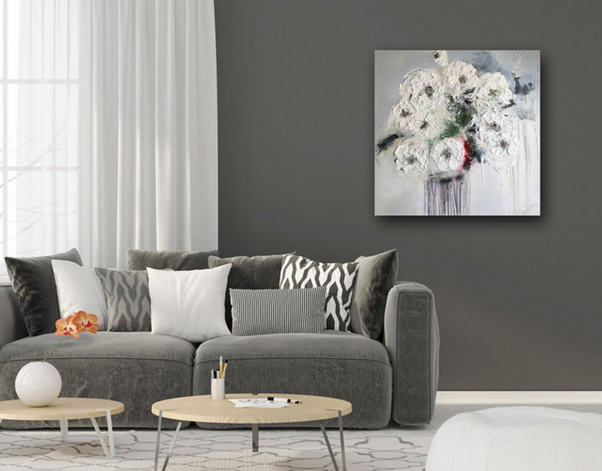 Abstract Botanical Acrylic Painting By Christa Haack, 31 X 31, In The Frenzy Of Flowers 3, Original Artwork