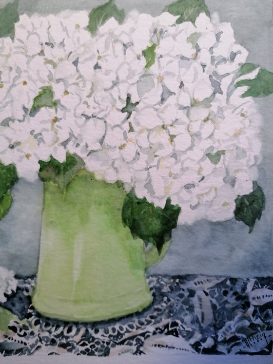 Bouquet d'hortensia et dentelle