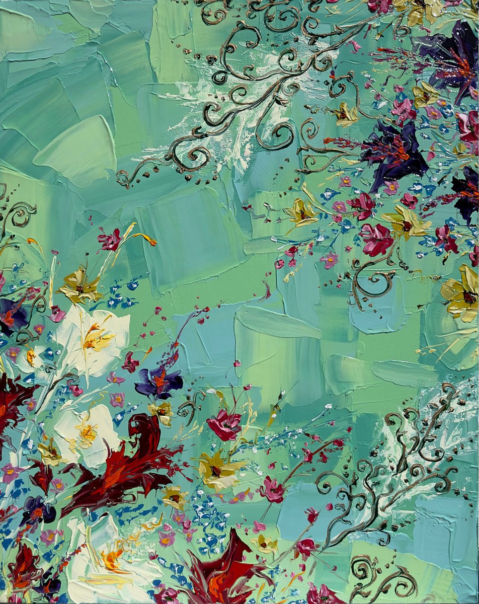 Impressionistic Botanical Oil Painting By Elena Adele Dmitrenko, 24 X 30, Floral Abstraction 1, Original Artwork
