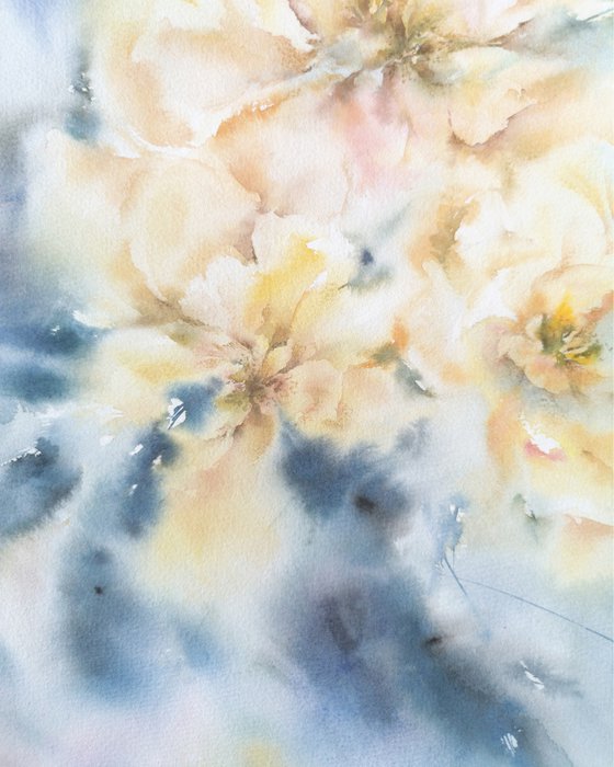 Yellow blue abstract flowers