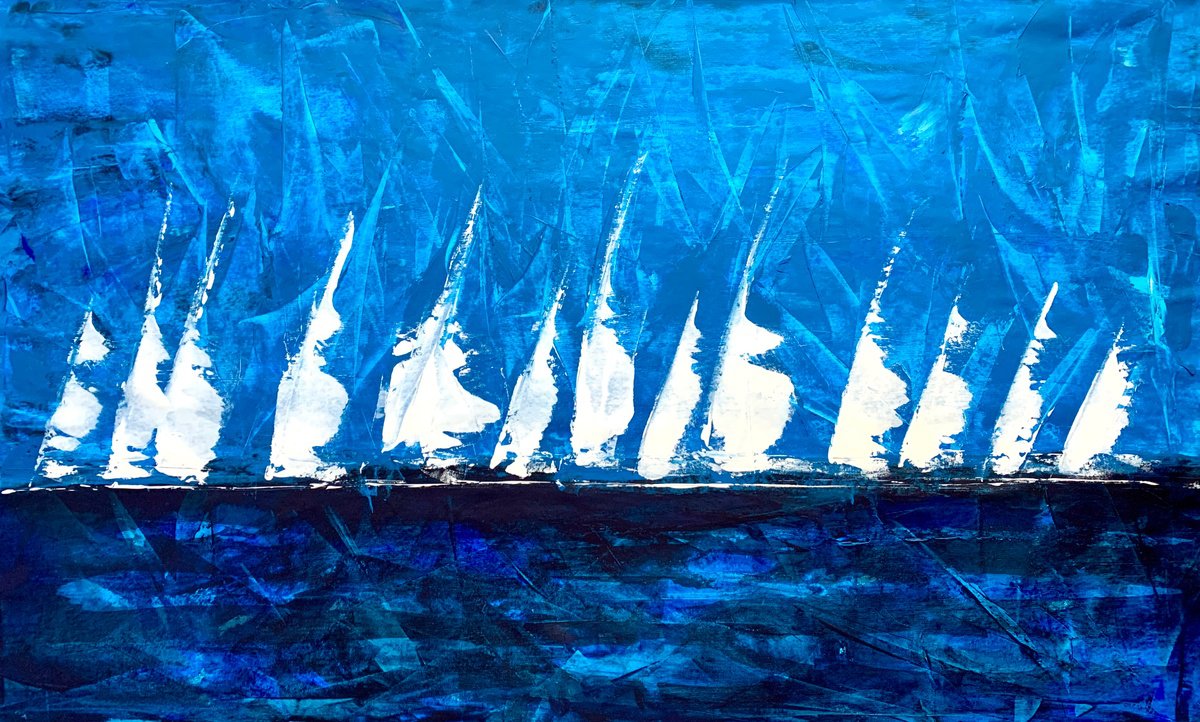 Abstract Acrylic Painting By Anita Kaufmann, 59 X 35, Beyond The Blue Sea #2324, Original Artwork