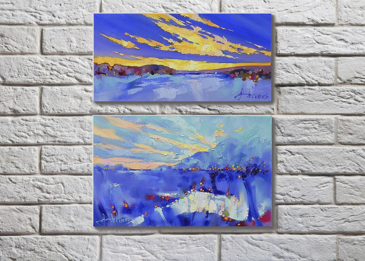 Abstract Landscape Oil Painting By Mykhailo Novikov, 16 X 18", *Abstract Bright Sky*, Original Artwork