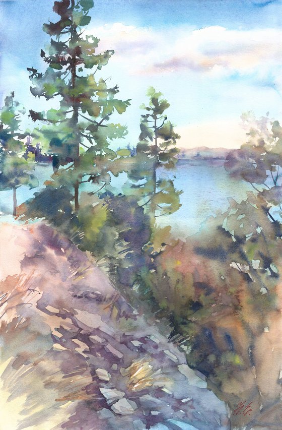 Watercolor forest landscape
