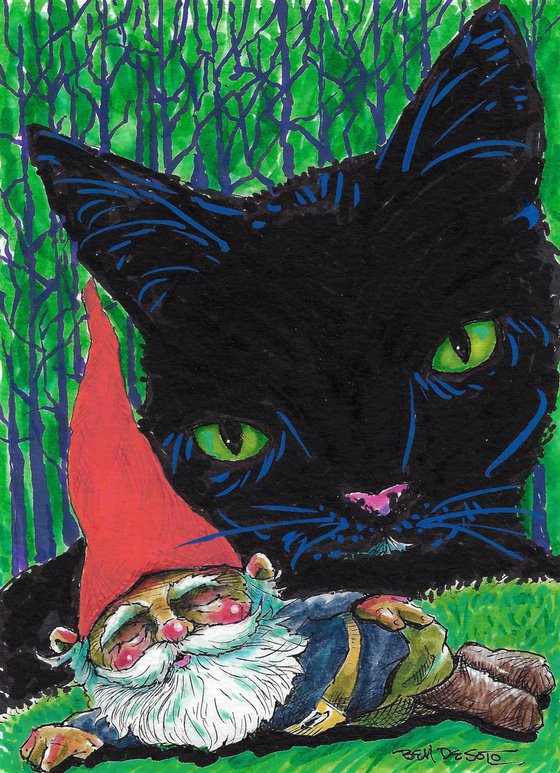 Gnome and Black Cat