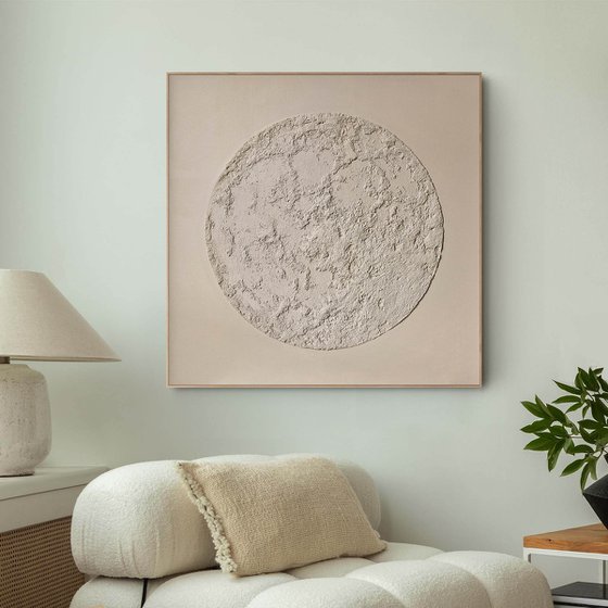 "Beige Moon" High textured moon abstract art