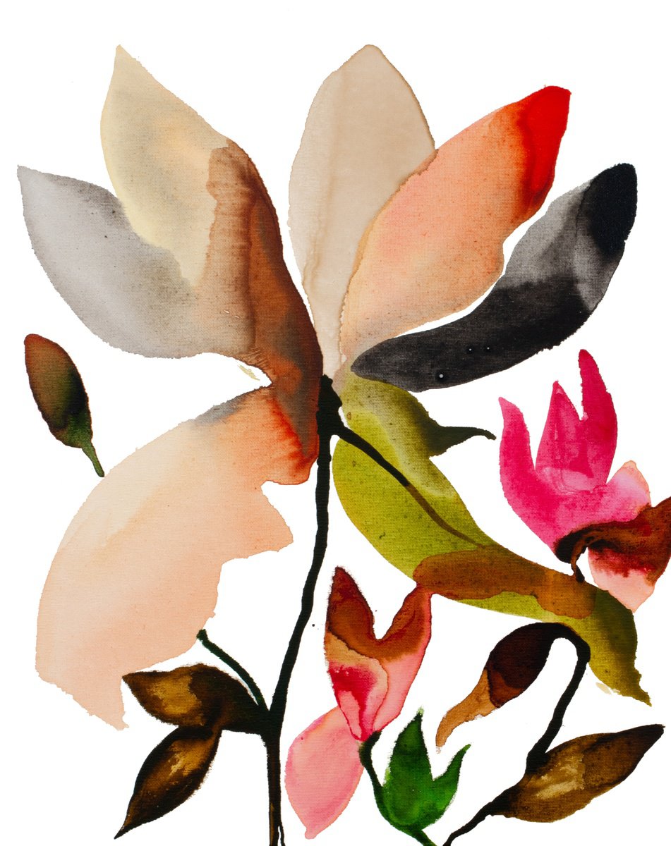 Expressive Botanical Acrylic Painting By Elizabeth Becker, 16 X 20, Magnolia No. 67, Original Artwork