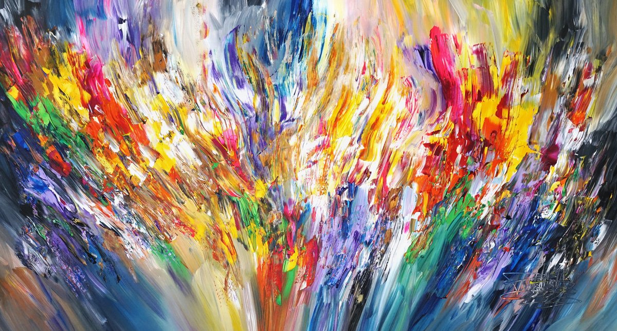 Abstract Acrylic Painting By Peter Nottrott, 61 X 33", One Special Day C 1, Original Artwork