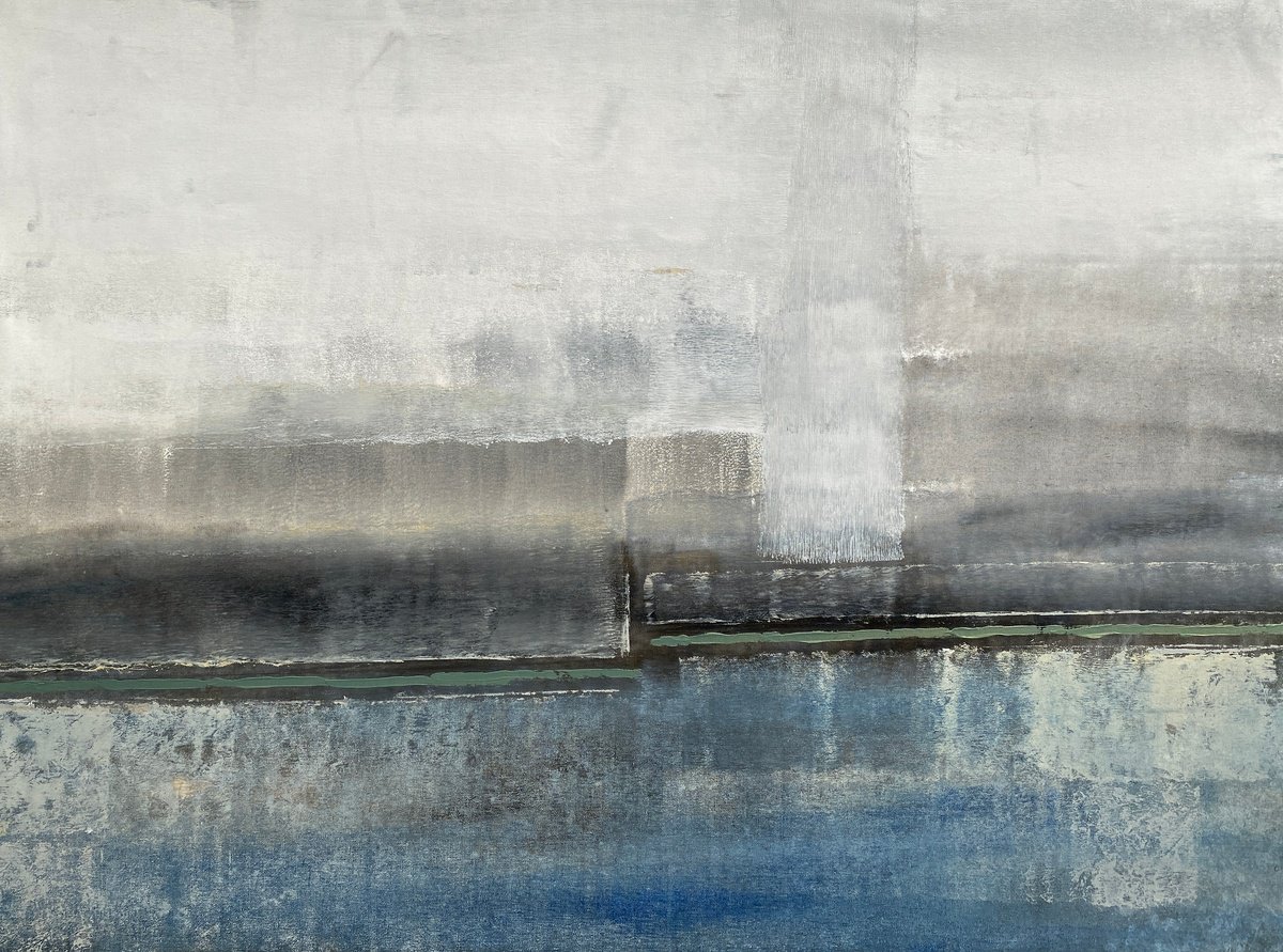 Abstract Cityscapes Acrylic Painting By Madhav Singh, 51 X 39", Foggy Day, Original Artwork