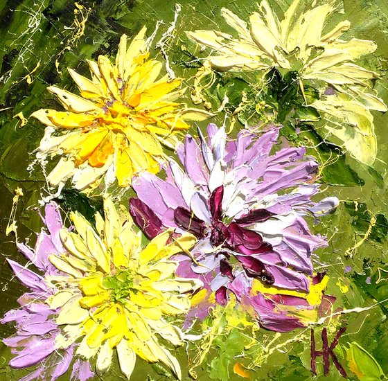 Daisy Painting Floral Original Art Small Flowers Oil Impasto Artwork 6 by 6 inches