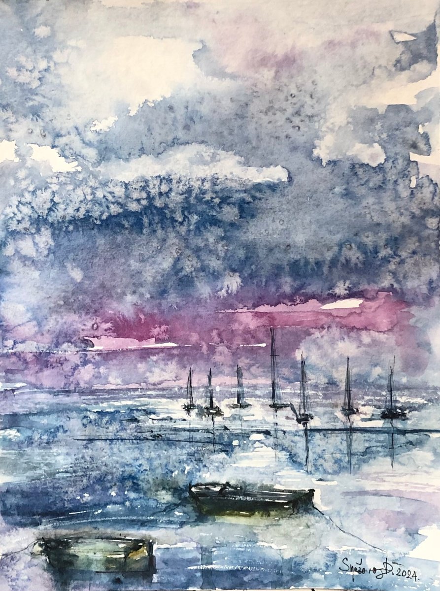 Impressionistic Landscape Watercolour By Snezana Djordjevic, 9 X 12", Adagio, Original Artwork