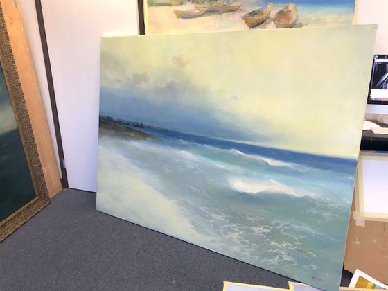 Ocean Breeze, Seascape Original oil Painting, Handmade artwork, Museum Quality, Signed, One of a Kind