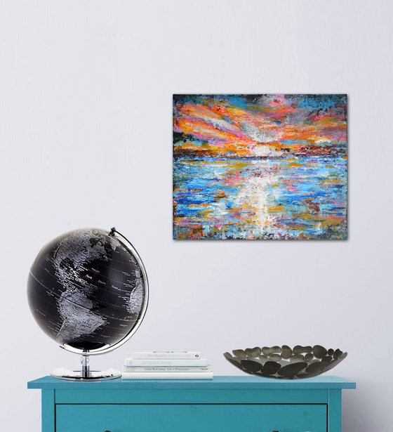 Seascape 01 - Palette knife  Modern abstract landscape Gift idea