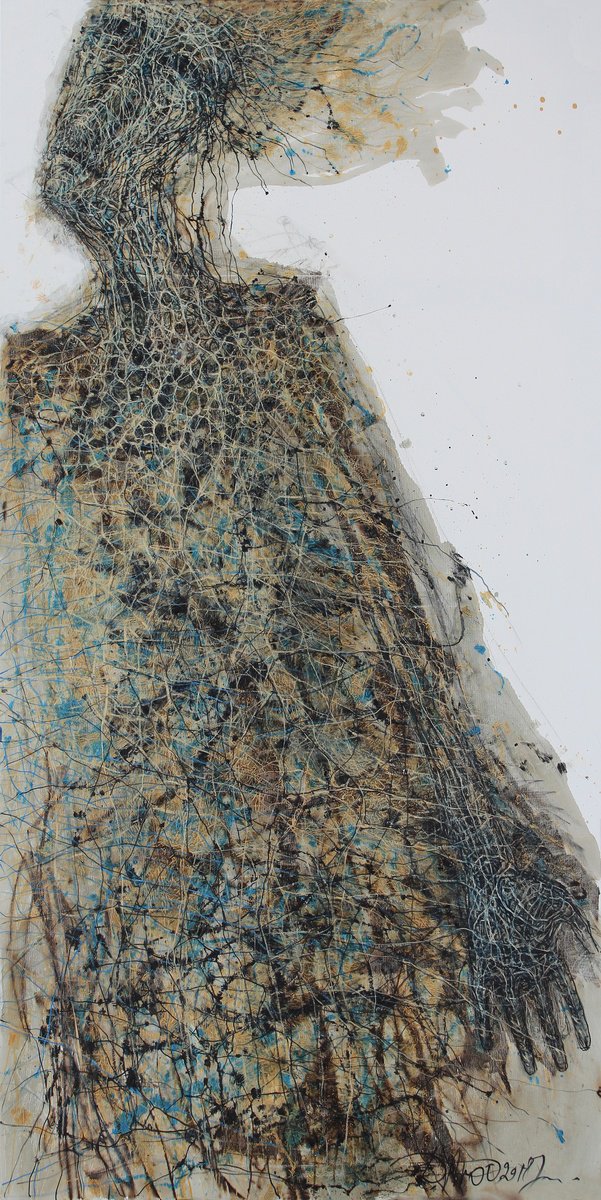 Abstract Portrait Oil Painting By Liudmyla Davydenko, 39 X 79", Rise Over, Original Artwork