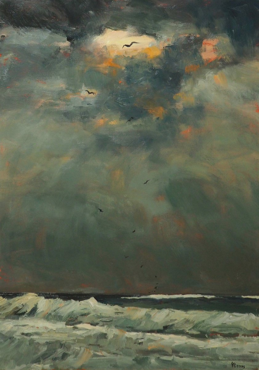 Impressionistic Landscape Oil Painting By Yuanyuan Liu, 28 X 39", Seascape, Original Artwork