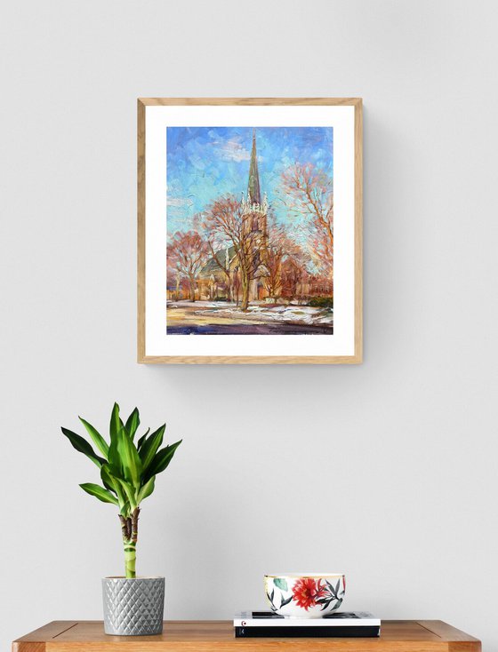 March sun. Church Painting