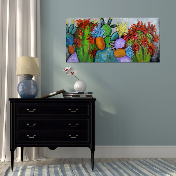 Prickly Days - Large original abstract floral painting