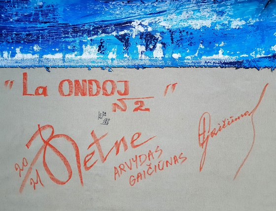 La Ondoj N-2 (XXL) - Blue Abstract Painting (W)130x(H)102 cm.