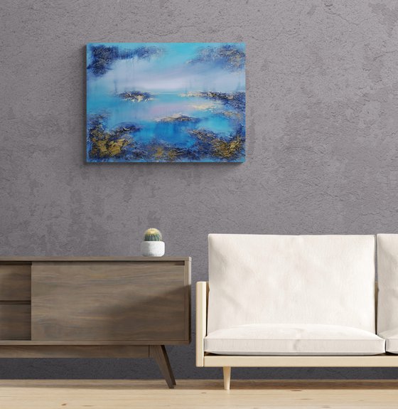 A large original modern abstract structured mixed media painting "Calmness" from "Tenderness" Series